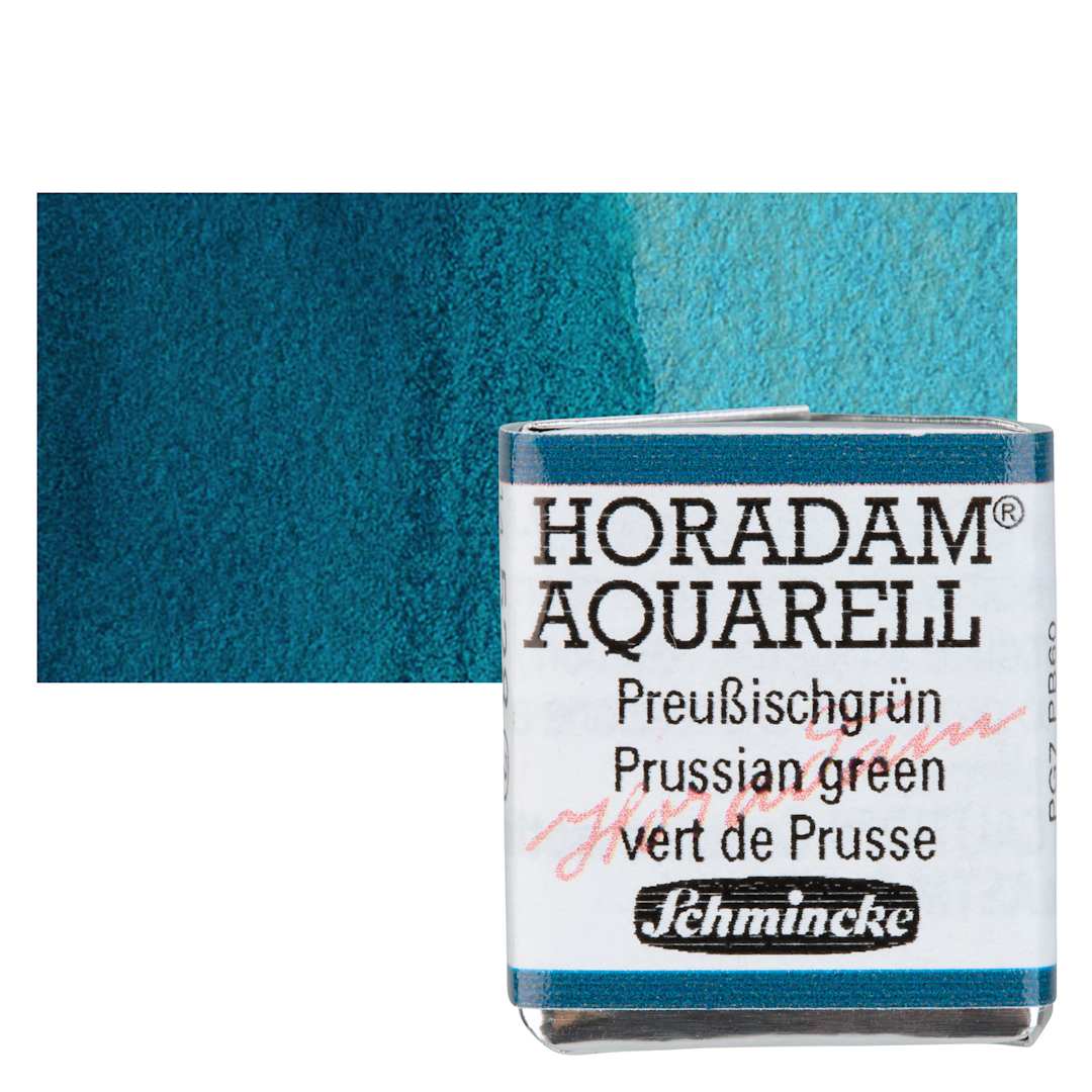 Open in modal - Schmincke Horadam Aquarell Watercolor - Prussian Green, Half Pan and swatch