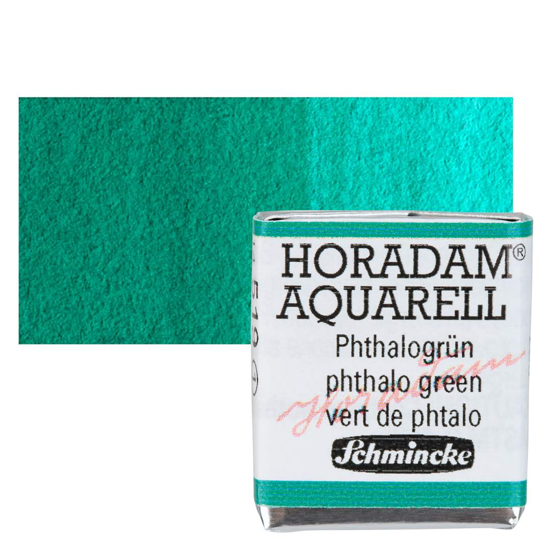 Open in modal - Schmincke Horadam Aquarell Artist Watercolor - Phthalo Green, Half Pan and swatch