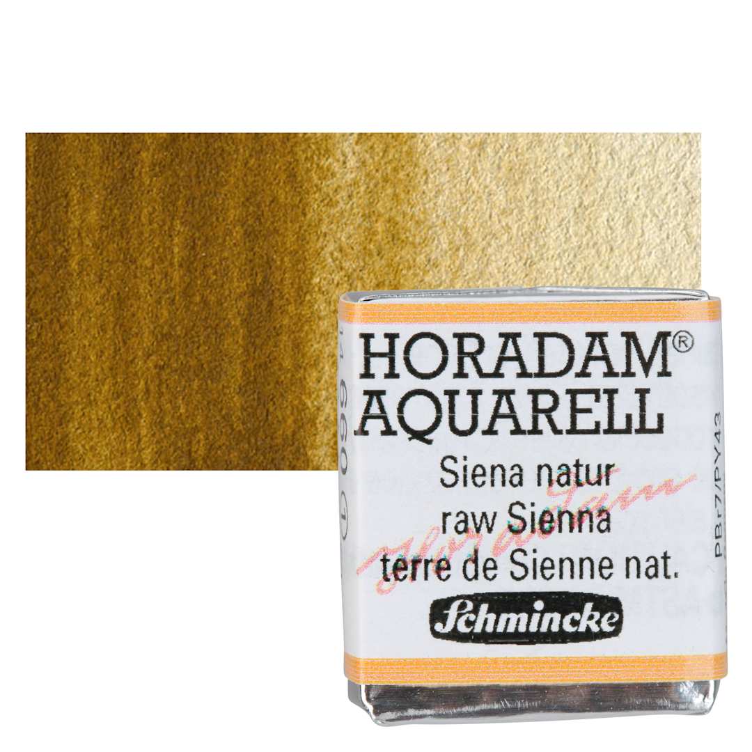 Open in modal - Schmincke Horadam Aquarell Watercolor - Raw Sienna, Half Pan and swatch