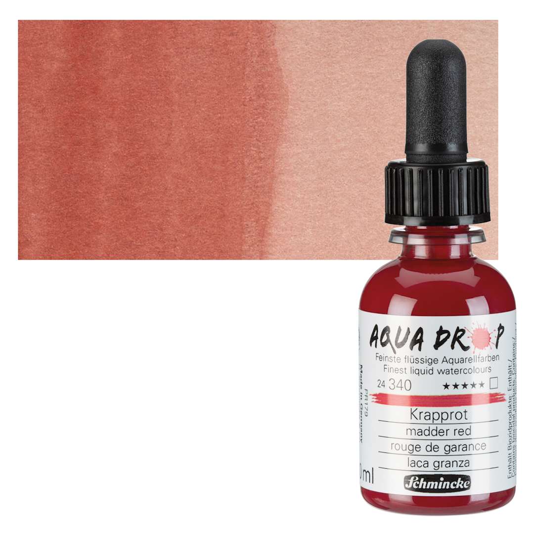 Open in modal - Schmincke Aqua Drop Watercolor - Madder Red, 30 ml bottle and swatch