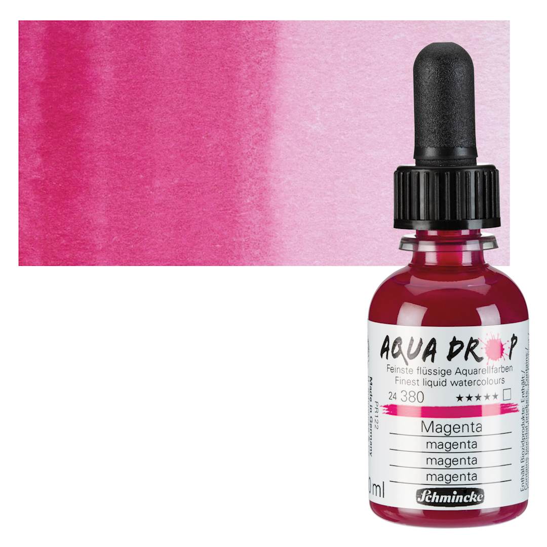 Open in modal - Schmincke Aqua Drop Watercolor - Magenta, 30 ml bottle and swatch