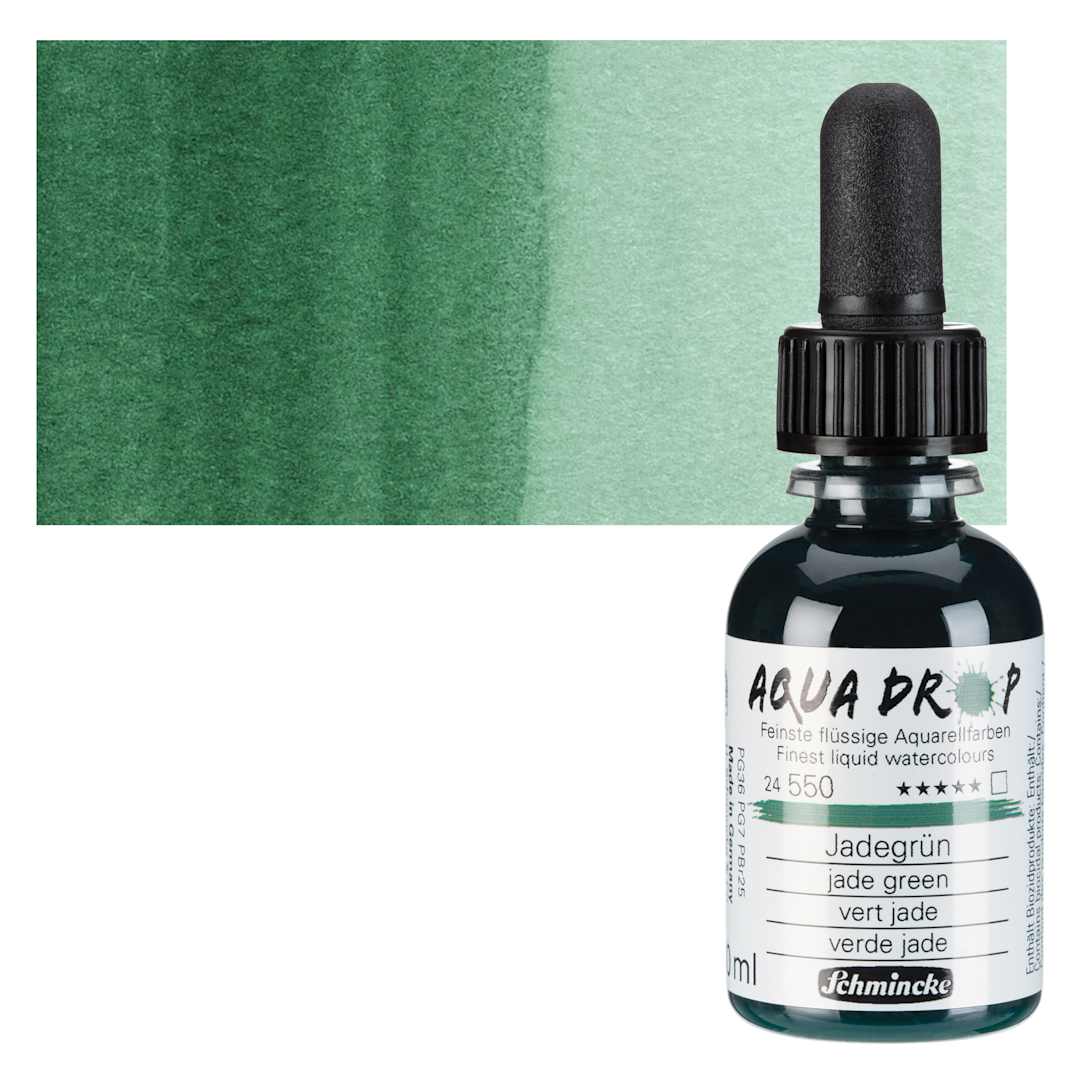 Open in modal - Schmincke Aqua Drop Watercolor - Jade Green, 30 ml bottle and swatch