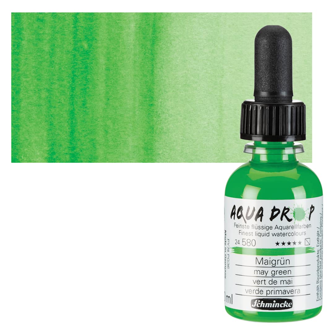 Open in modal - Schmincke Aqua Drop Watercolor - May Green, 30 ml bottle and swatch