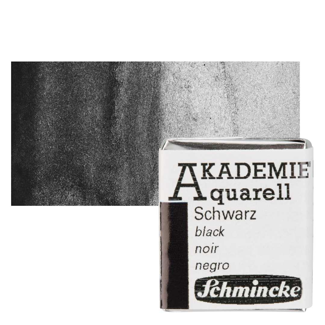 Open in modal - Schmincke Akademie Aquarell Watercolor Pan - Black, Half Pan and swatch