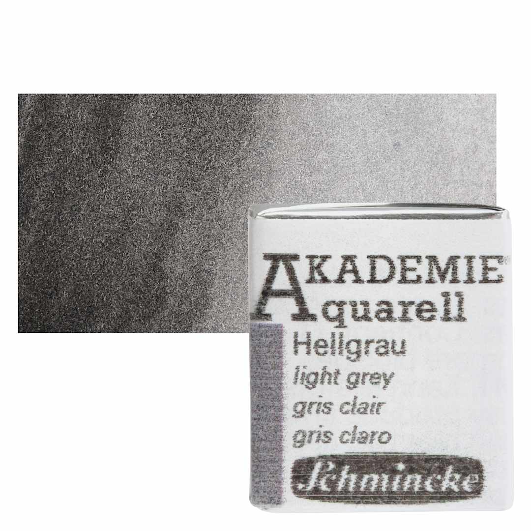 Open in modal - Schmincke Akademie Aquarell Watercolor Pan - Light Grey, Half Pan and swatch