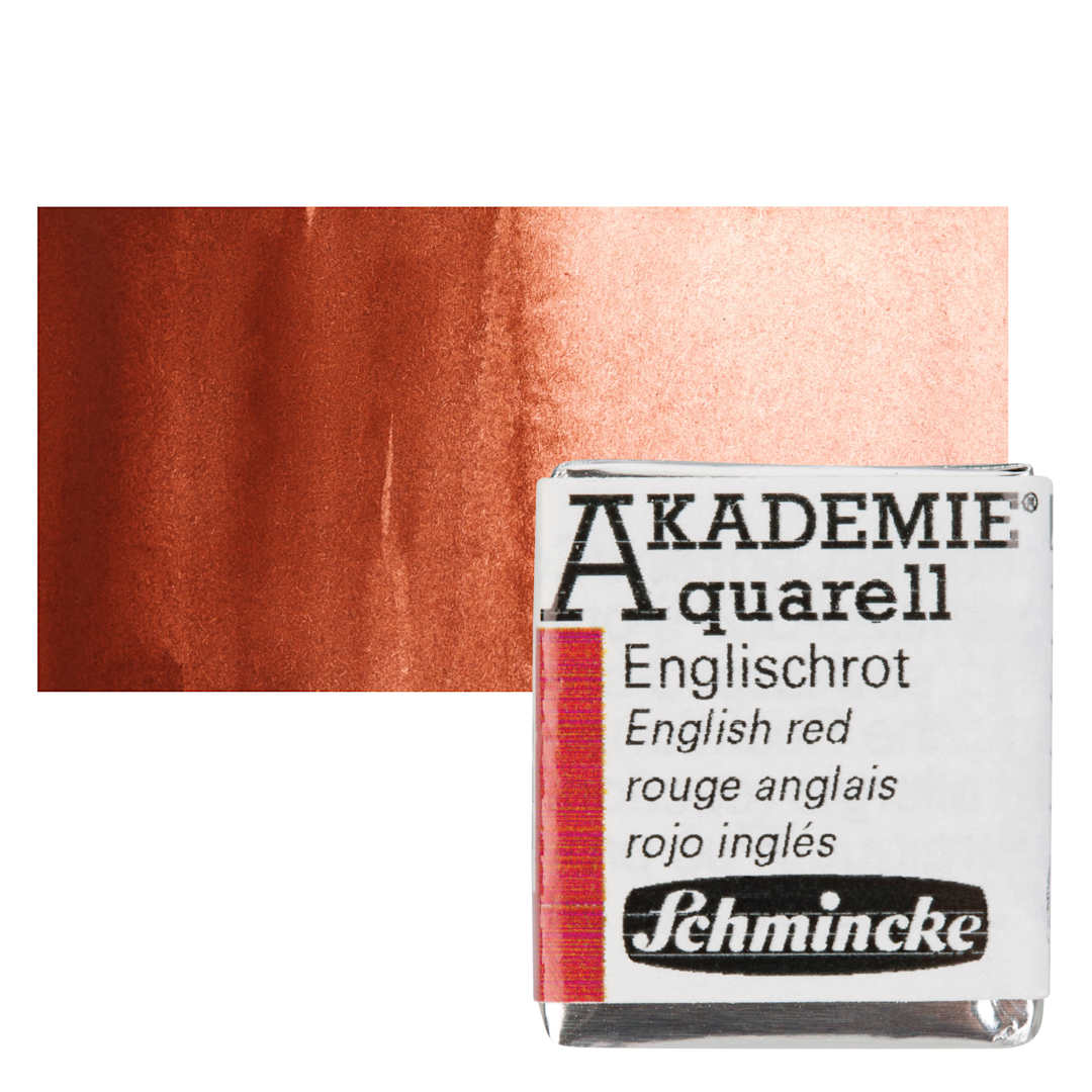 Open in modal - Schmincke Akademie Aquarell Watercolor Pan - English Red, Half Pan and swatch