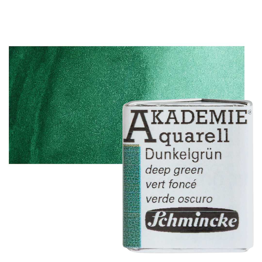 Open in modal - Schmincke Akademie Aquarell Watercolor Pan - Deep Green, Half Pan and swatch