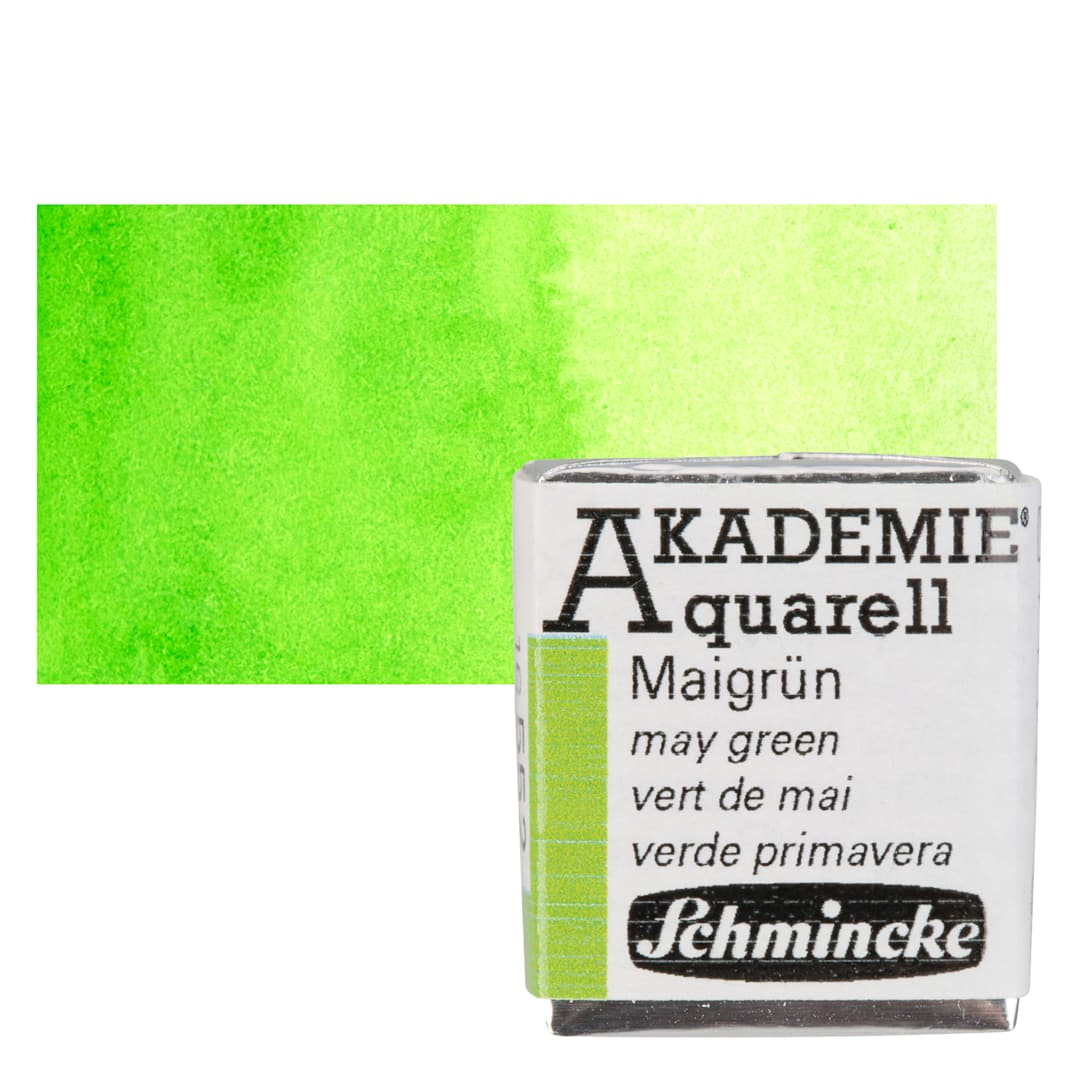 Open in modal - Schmincke Akademie Aquarell Watercolor Pan - May Green, Half Pan and swatch