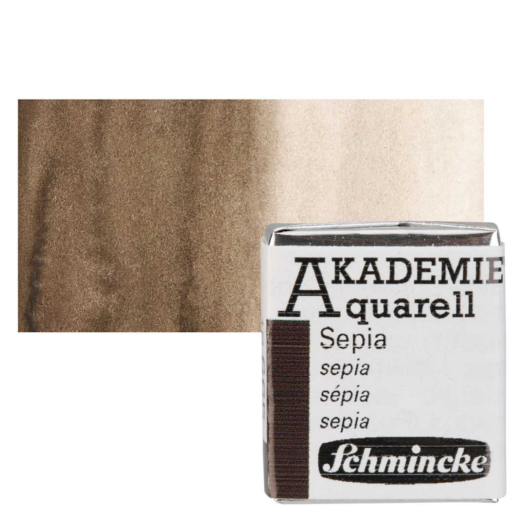Open in modal - Schmincke Akademie Aquarell Watercolor Pan - Sepia, Half Pan and swatch