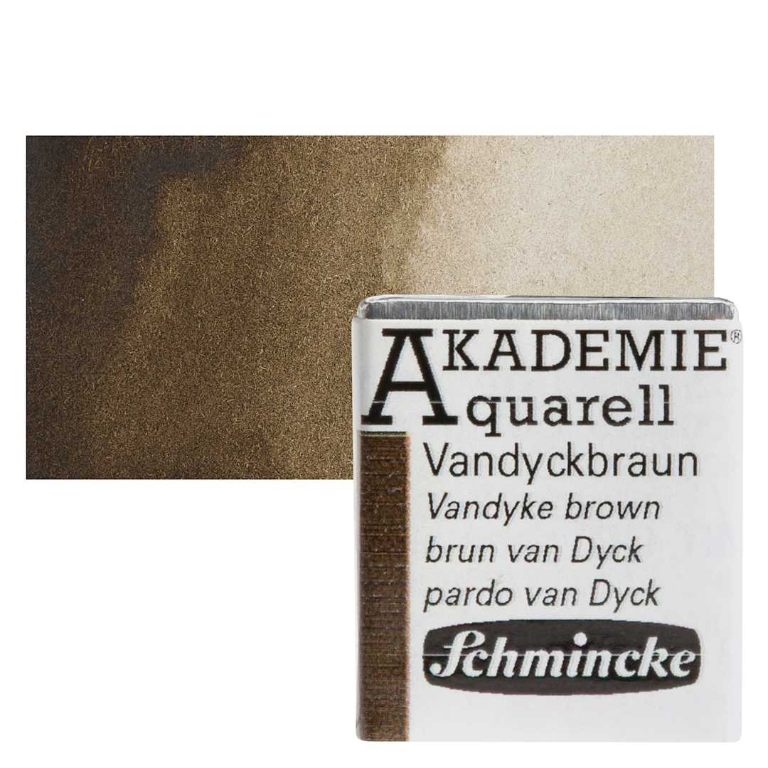 Open in modal - Schmincke Akademie Aquarell Watercolor Pan - Vandyke Brown, Half Pan and swatch
