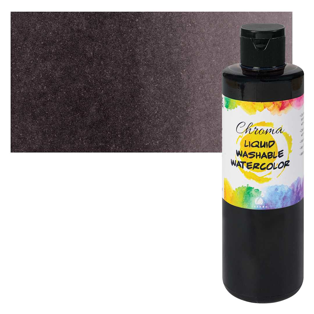 Open in modal - Chroma Liquid Washable Watercolor Paint - Black, 8.4 oz, Bottle with swatch