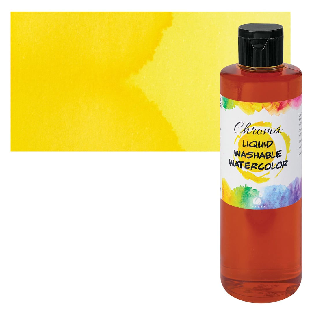 Open in modal - Chroma Liquid Washable Watercolor Paint - Yellow, 8.4 oz, Bottle with swatch