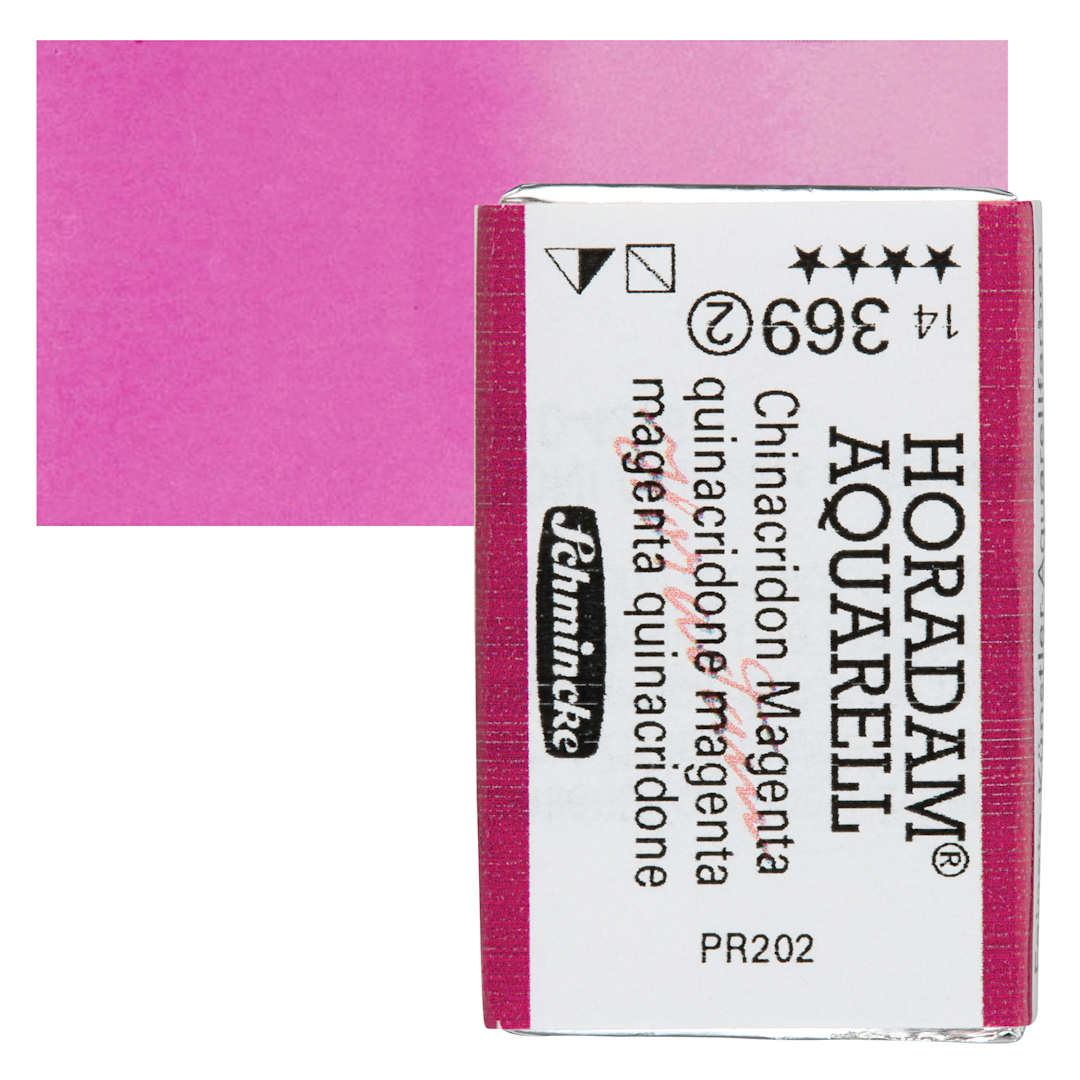 Open in modal - Schmincke Horadam Aquarell Watercolor - Quinacridone Magenta, Full Pan and swatch