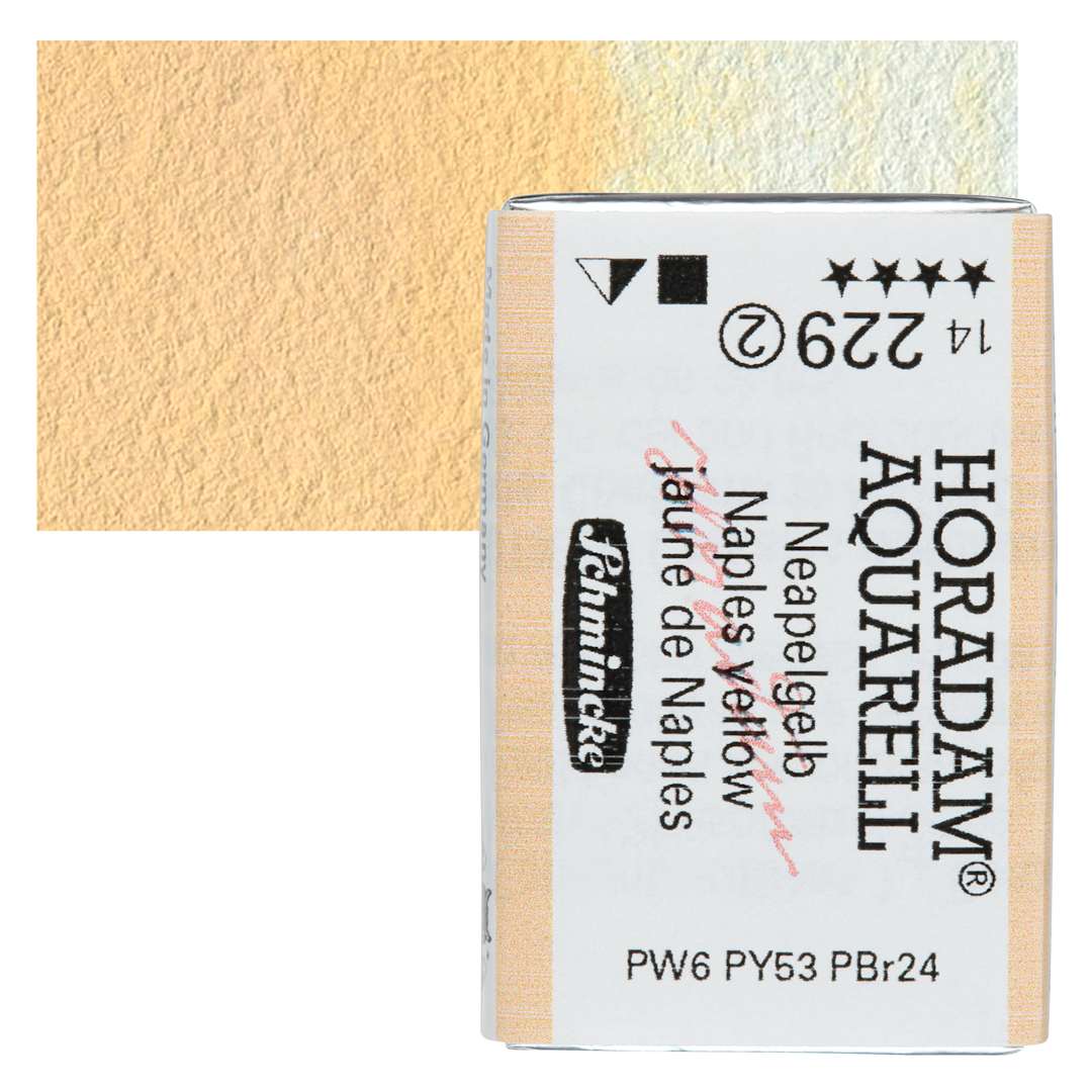 Open in modal - Schmincke Horadam Aquarell Watercolor - Naples Yellow, Full Pan and swatch