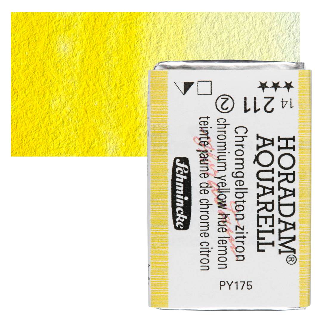 Open in modal - Schmincke Horadam Aquarell Watercolor - Chromium Yellow Hue Lemon, Full Pan and swatch