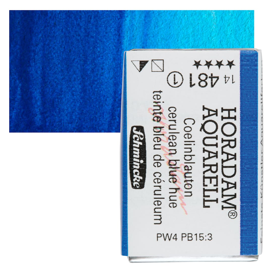 Open in modal - Schmincke Horadam Aquarell Watercolor - Cerulean Blue Hue, Full Pan and swatch