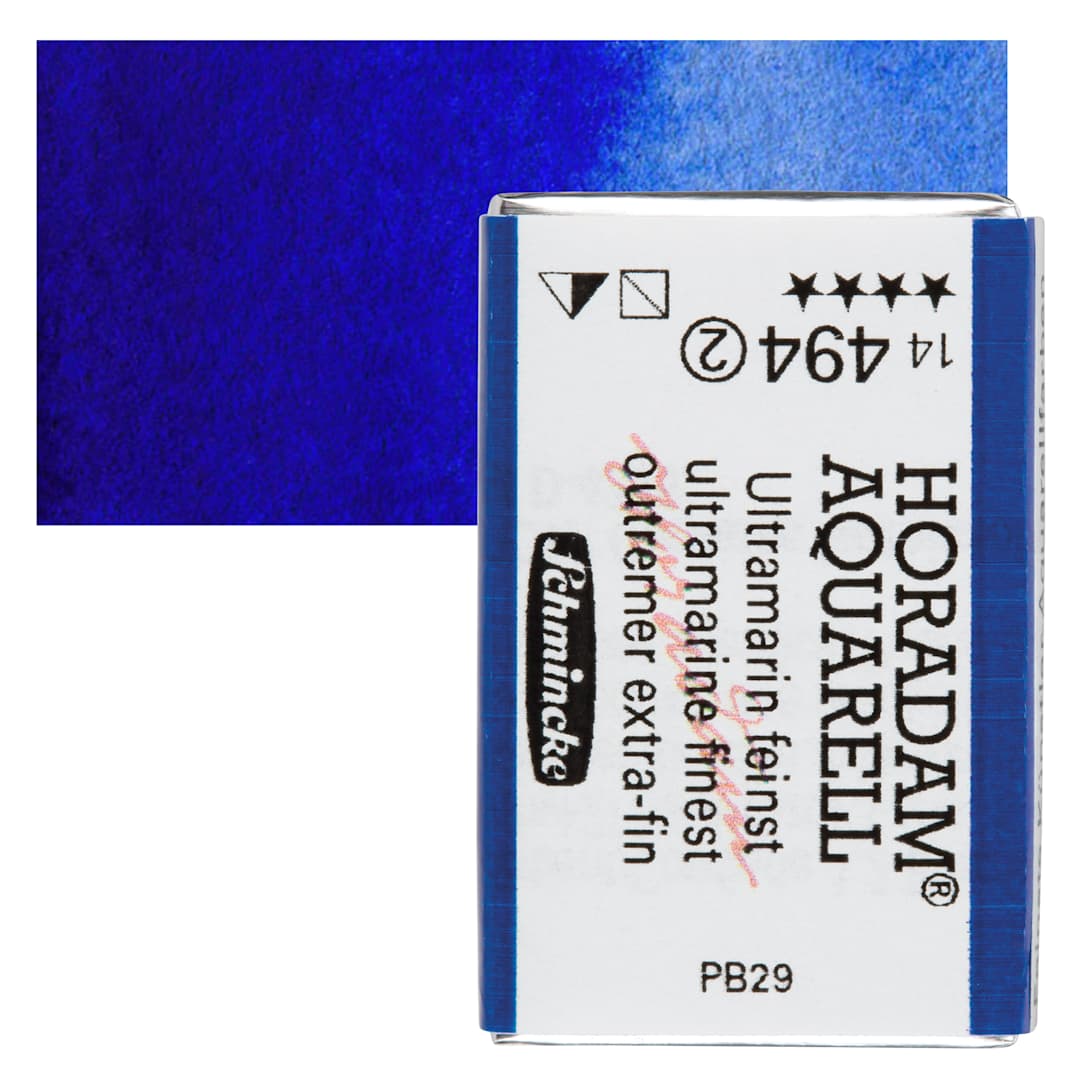 Open in modal - Schmincke Horadam Aquarell Watercolor - Ultramarine Finest, Full Pan and swatch