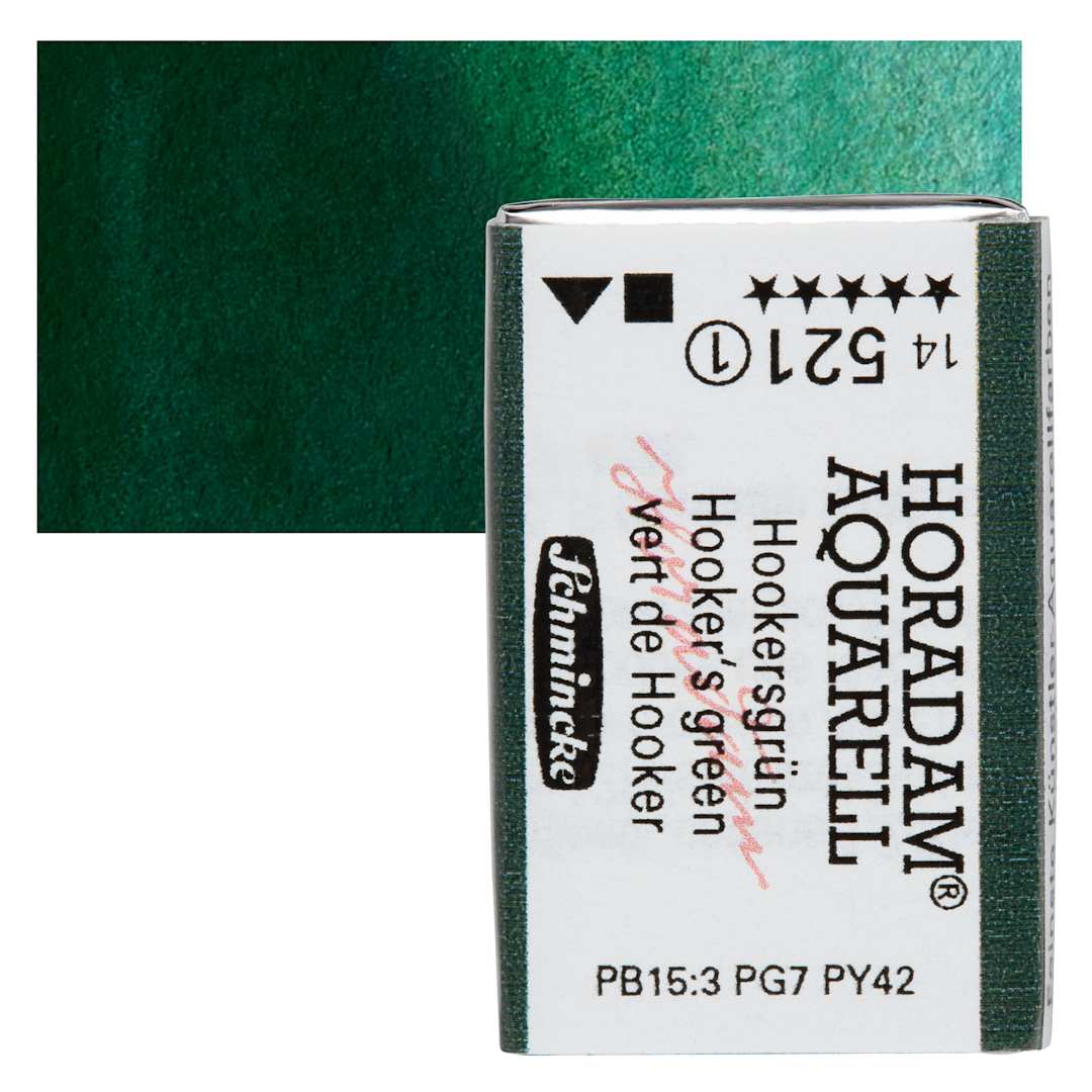 Open in modal - Schmincke Horadam Aquarell Watercolor - Hooker's Green, Full Pan and swatch