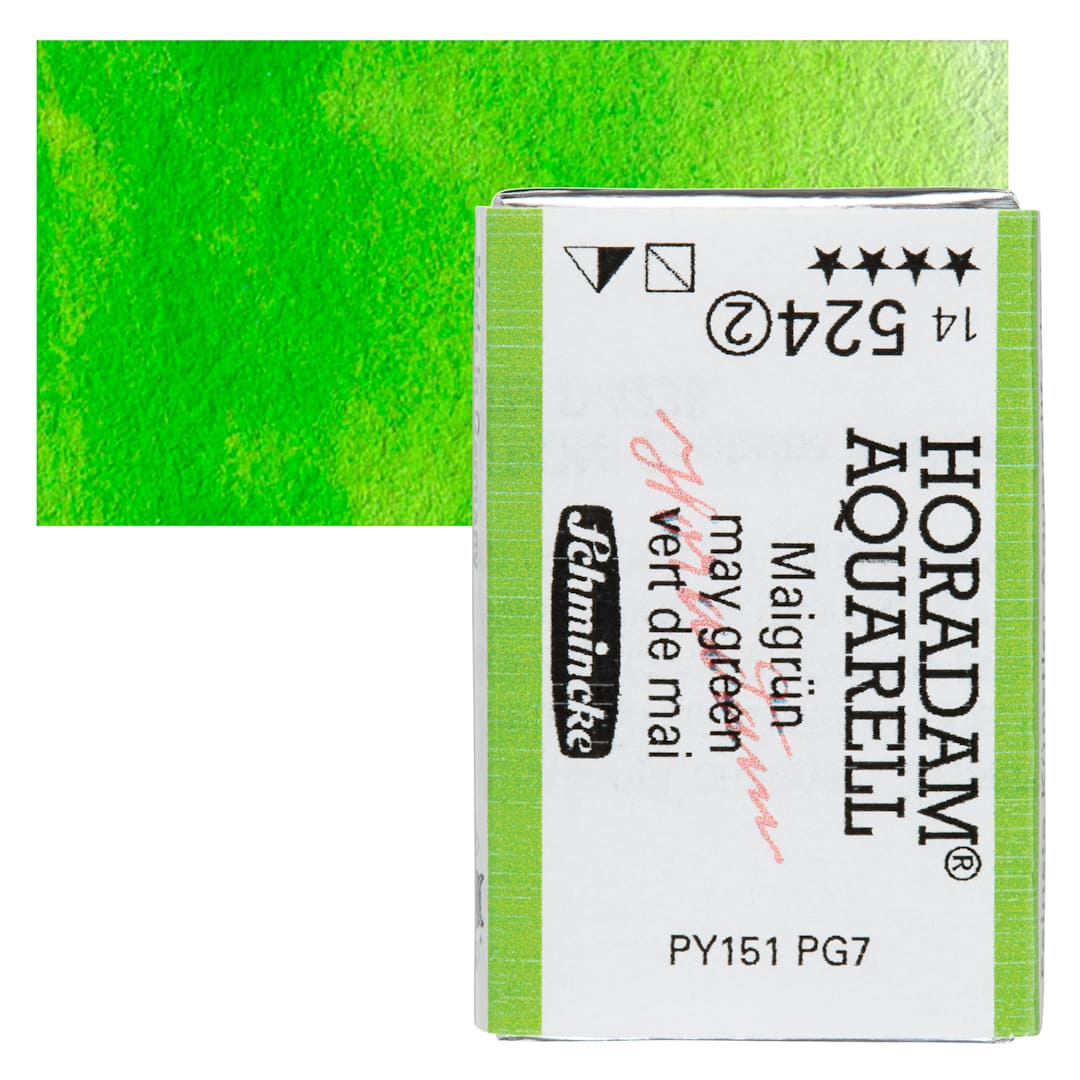 Open in modal - Schmincke Horadam Aquarell Watercolor - May Green, Full Pan and swatch