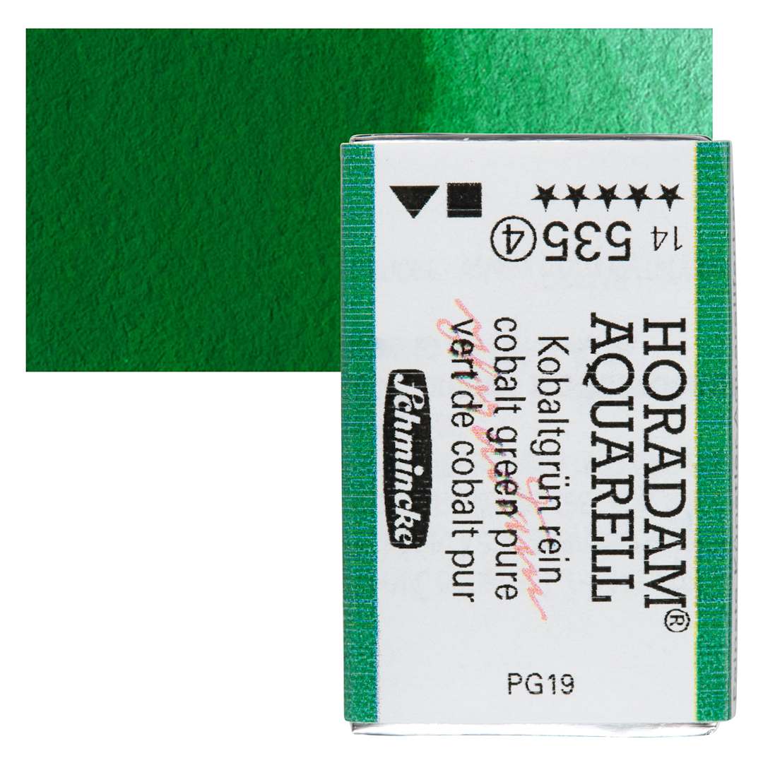 Open in modal - Schmincke Horadam Aquarell Watercolor - Cobalt Green Pure, Full Pan and swatch
