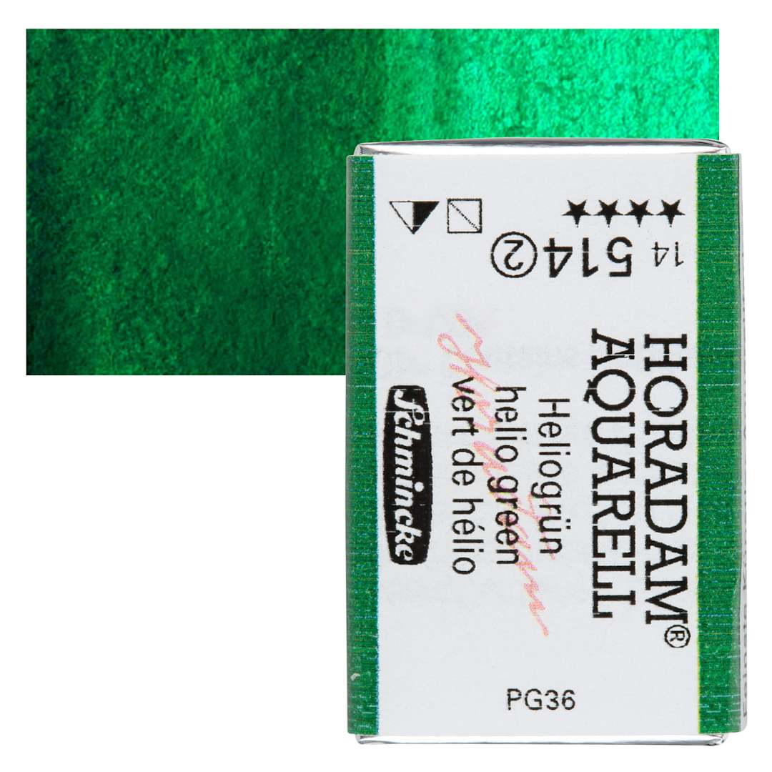 Open in modal - Schmincke Horadam Aquarell Watercolor - Helio Green, Full Pan and swatch