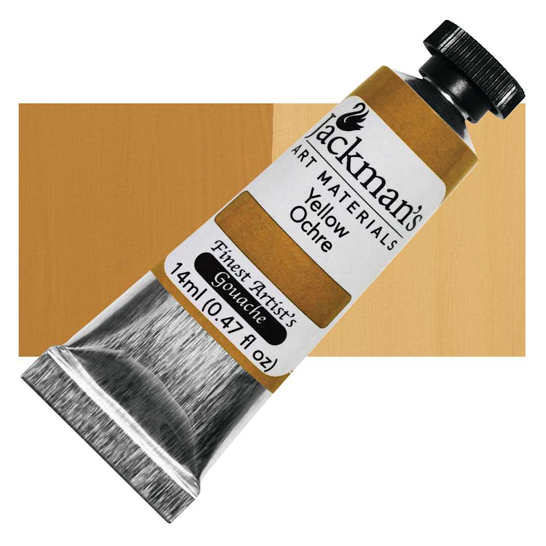 Open in modal - Jackman's Finest Artists' Gouache - Yellow Ochre, 14 ml tube and swatch