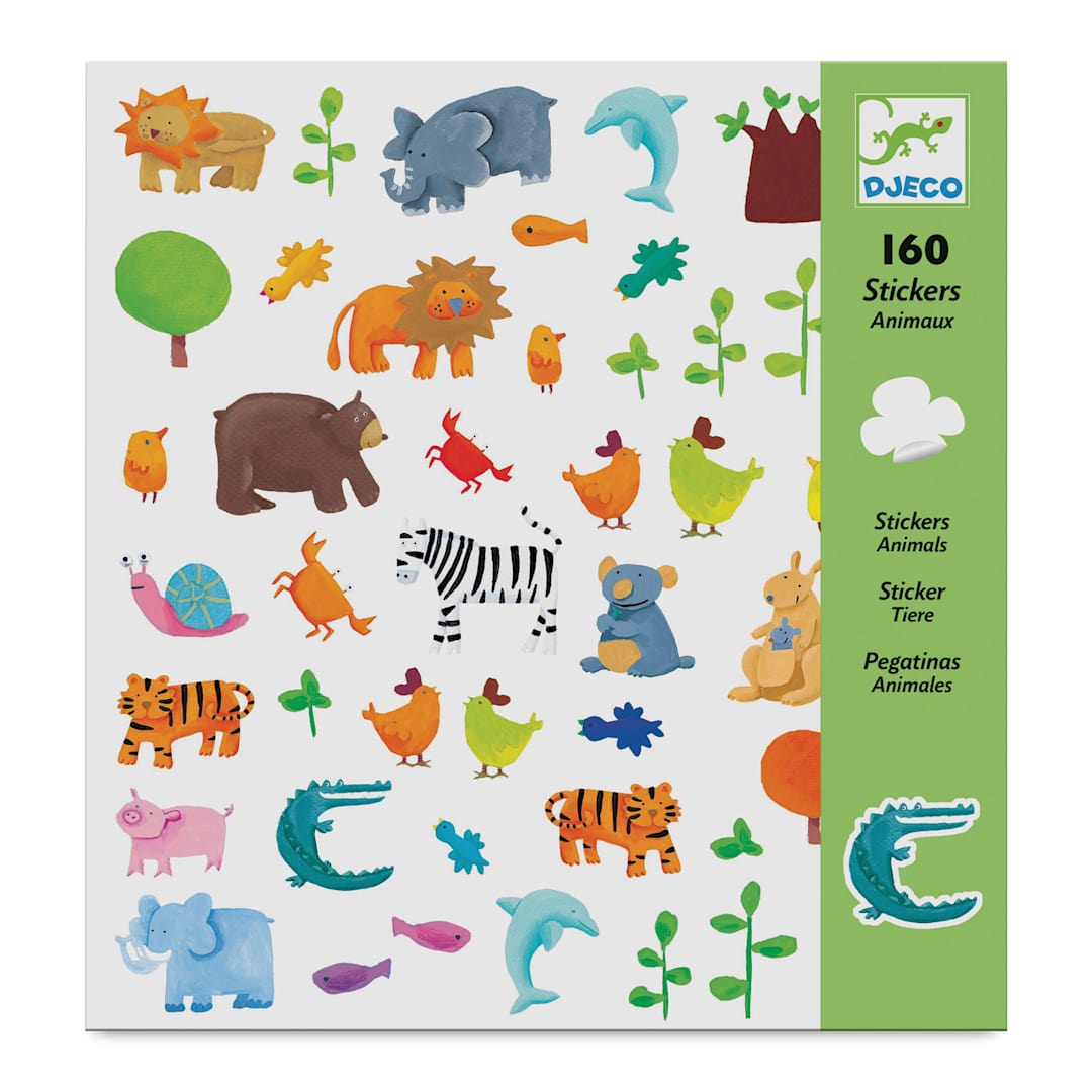 Open in modal - Djeco Sticker Sheets - Animals, Pkg of 2 Sheets (front of package)