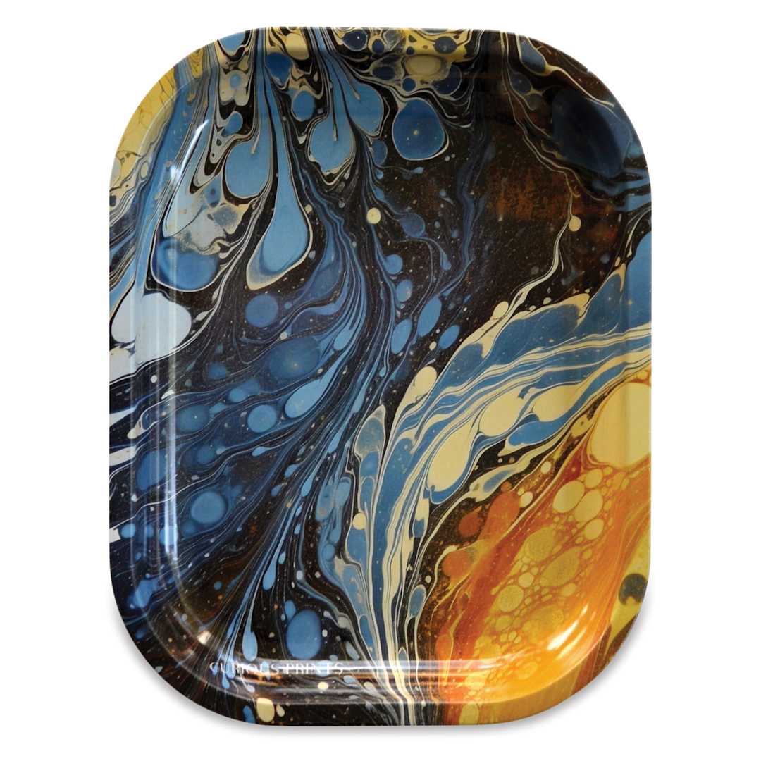 Open in modal - Curious Prints Vintage Metal Tray - 5" x 7", Marbled Blue Galaxy, front