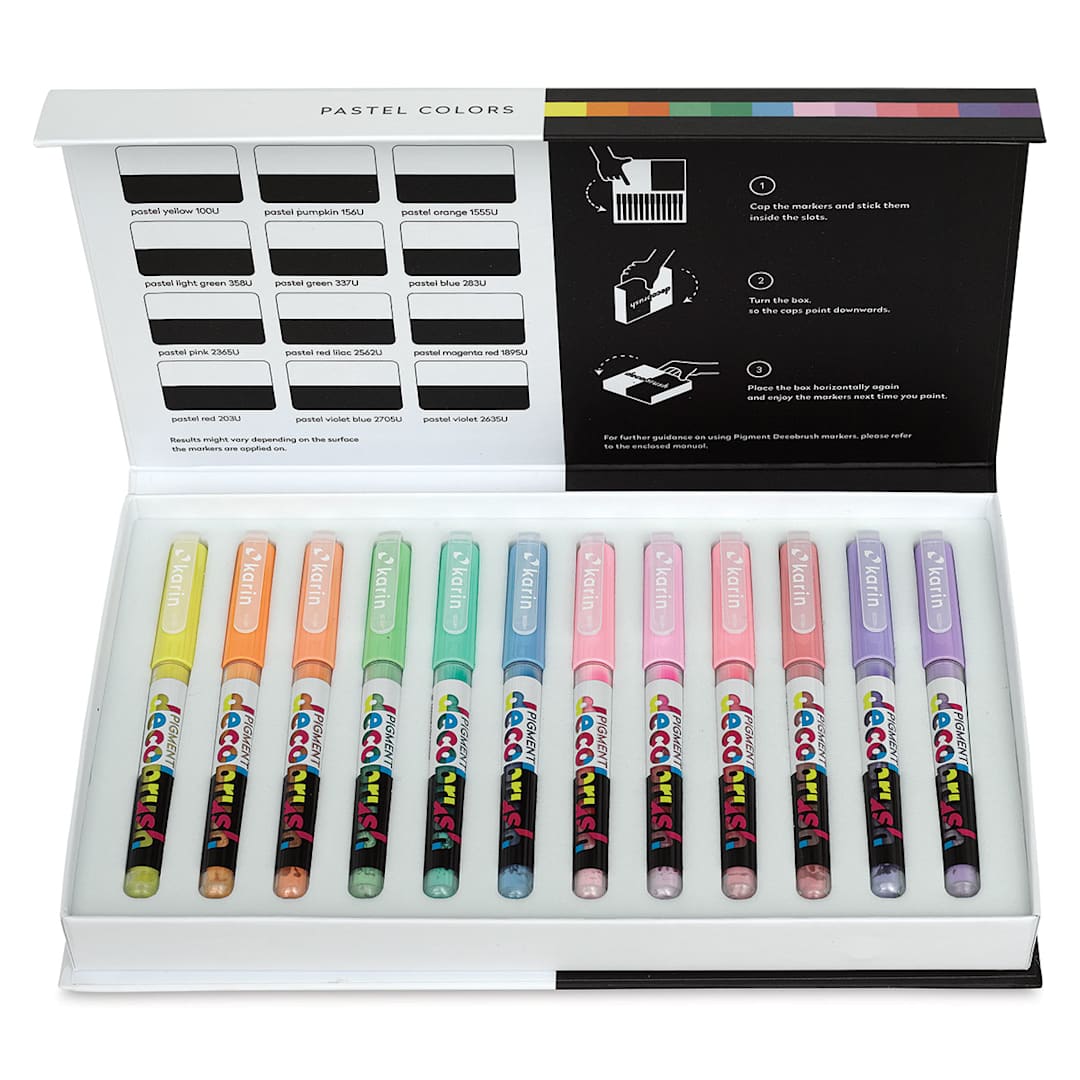 Open in modal - Karin Pigment Decobrush Markers - Pastel Colors, Set of 12 (open box with markers)