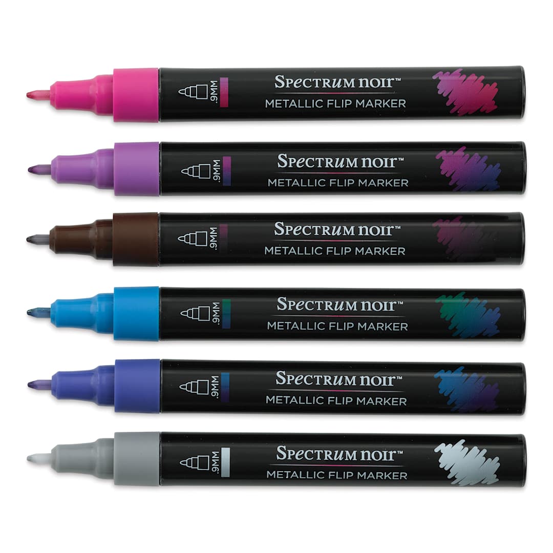 Open in modal - Spectrum Noir Metallic Flip Markers - Cosmic Wonder Colors, Set of 6 (contents with caps off)