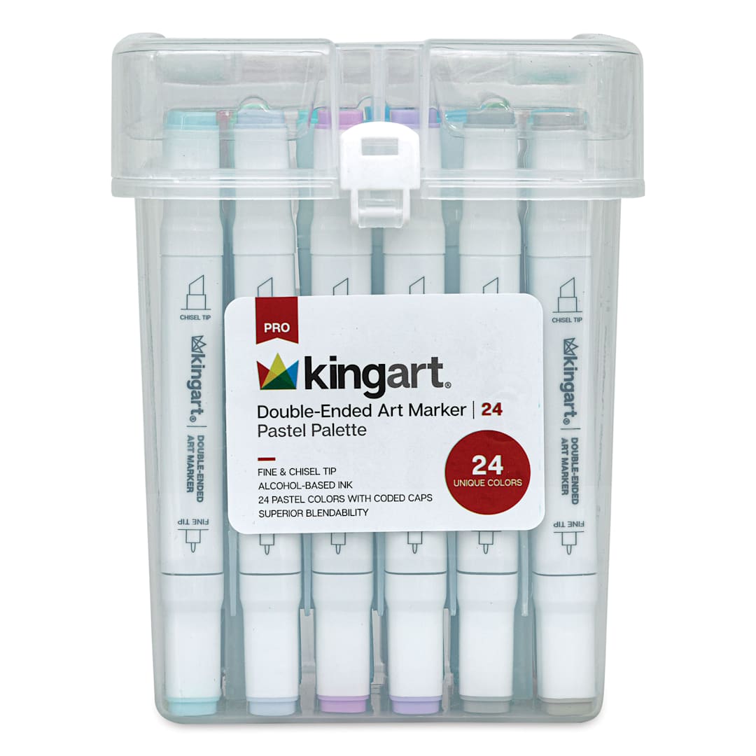 Open in modal - Kingart Pro Double-Ended Art Alcohol Markers - Pastel, Set of 24