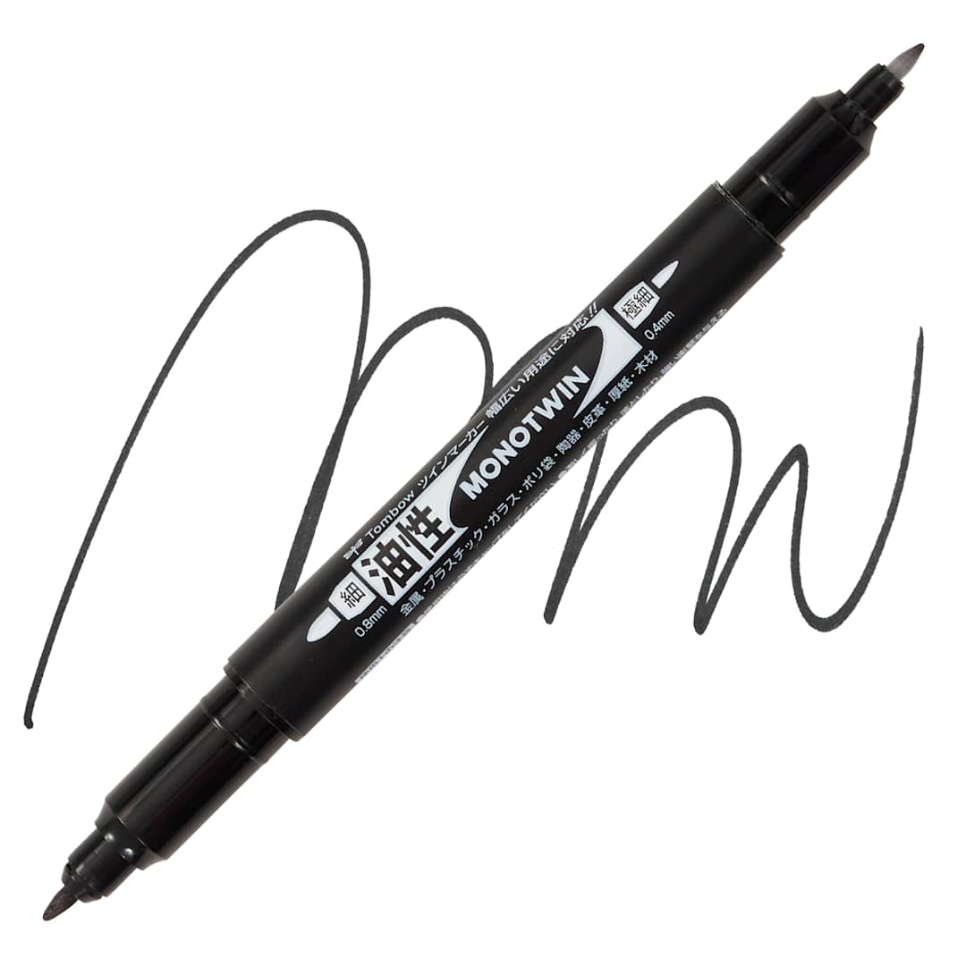 Open in modal - Tombow Mono Twin Permanent Marker - Black, Fine Tip marker and swatch