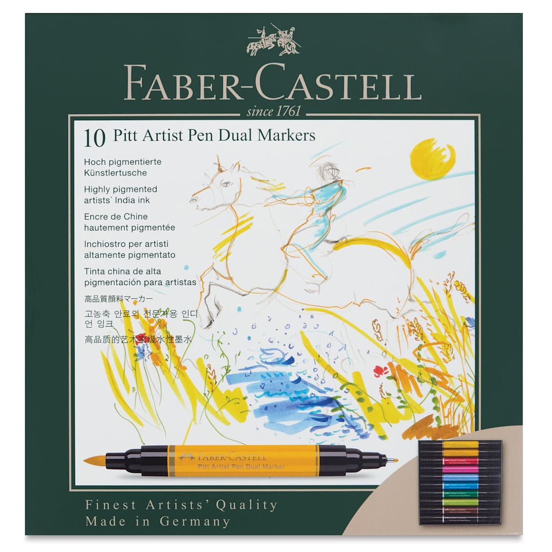 Open in modal - Faber-Castell Pitt Artist Pen Dual Tip Markers - Set of 10 front of package