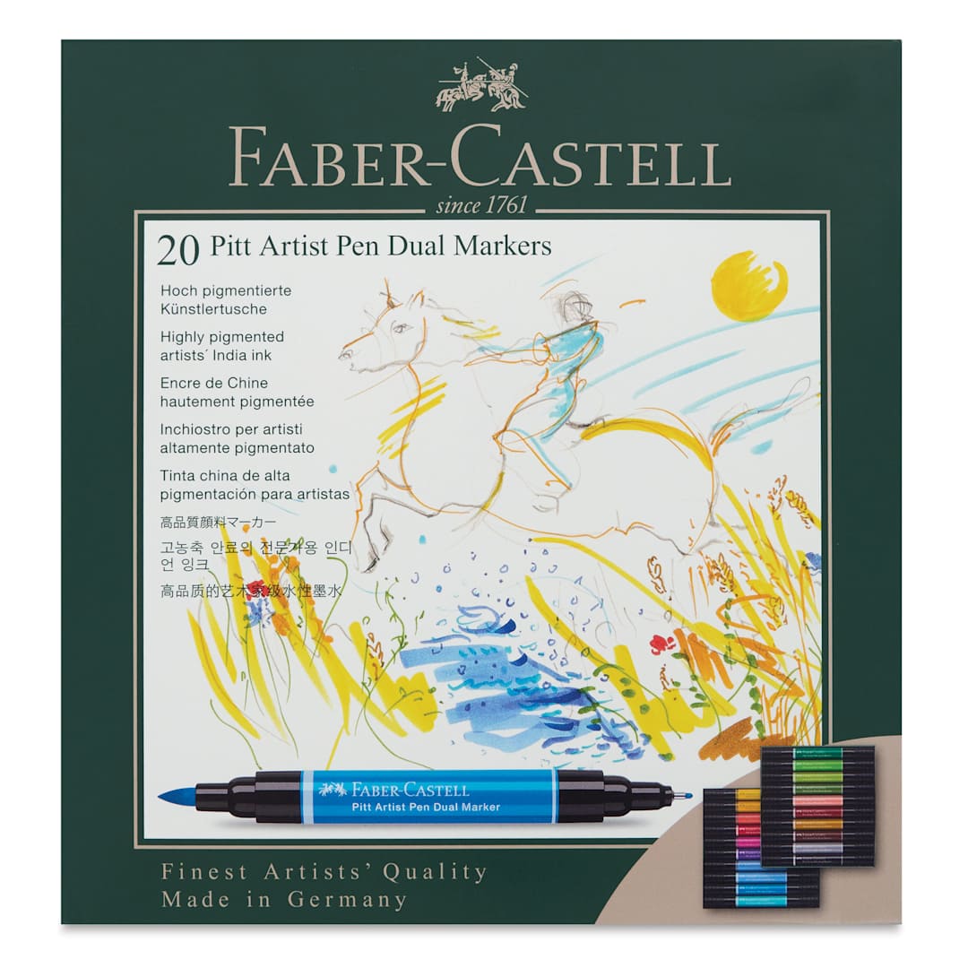 Open in modal - Faber-Castell Pitt Artist Pen Dual Tip Markers - Set of 20 front of package