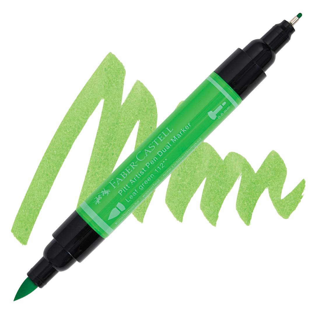 Open in modal - Faber-Castell Pitt Artist Pen Dual Tip Marker - Leaf Green 112 marker and swatch