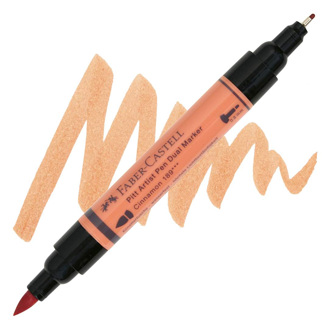 Open in modal - Faber-Castell Pitt Artist Pen Dual Tip Marker - Cinnamon 189 marker and swatch