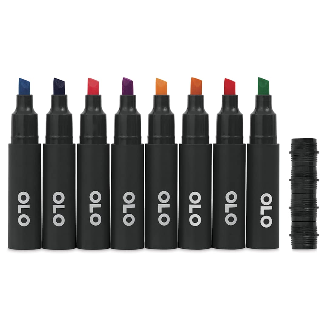 Open in modal - Olo Chisel Dual-Tip Markers - Set of 8, Basic, caps off