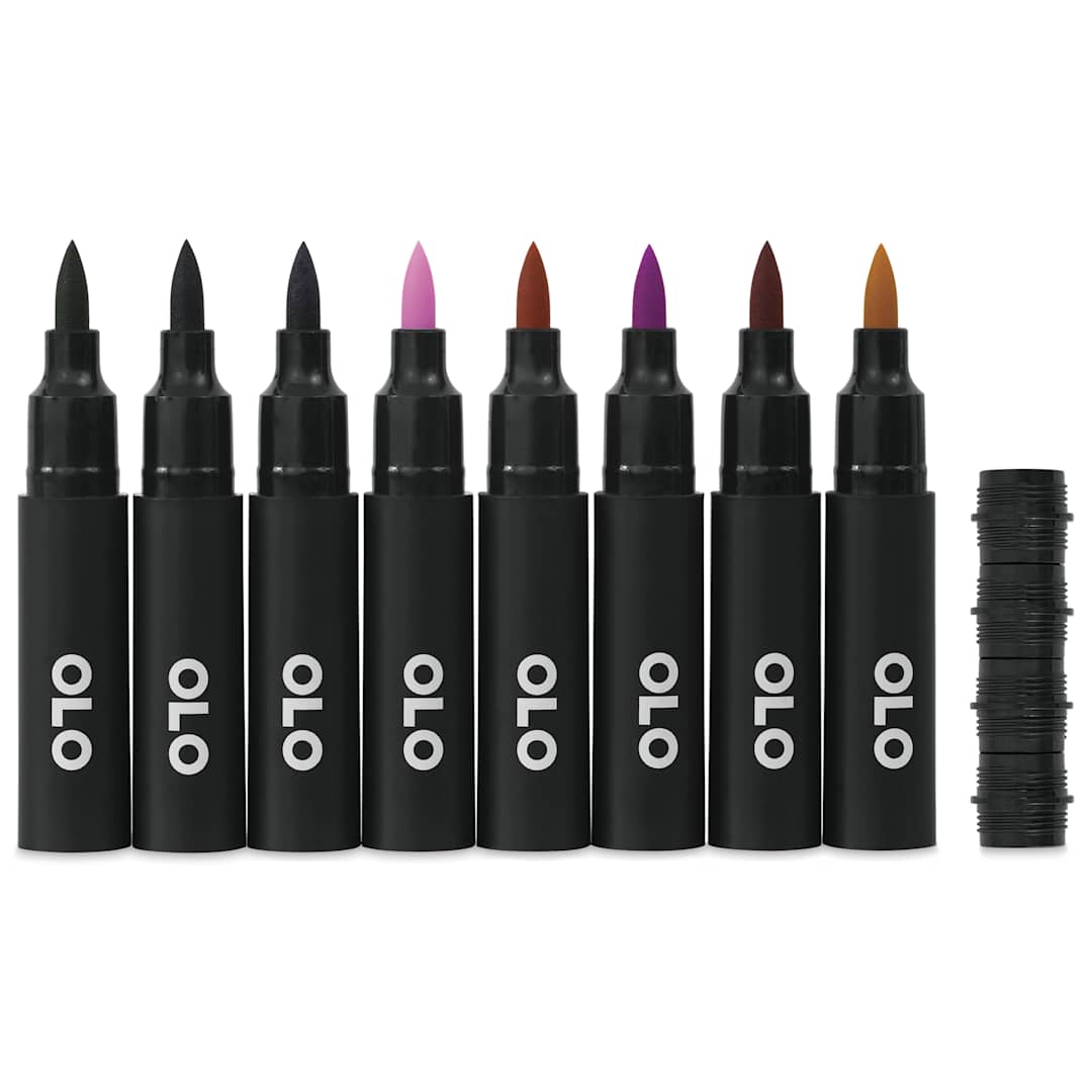 Open in modal - Olo Brush Dual-Tip Markers - Set of 8, Botanical, caps off