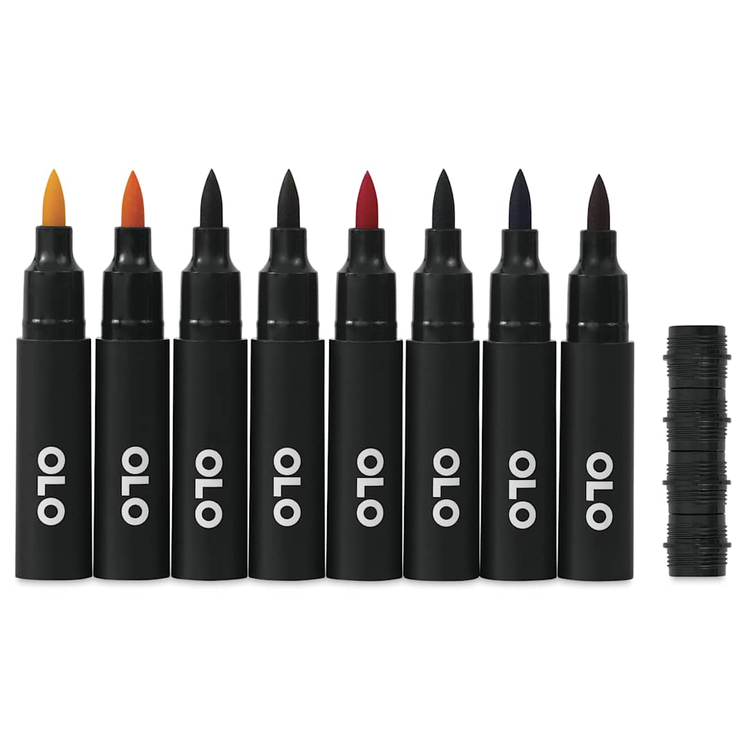 Open in modal - Olo Brush Dual-Tip Markers - Set of 8, Comic, caps off