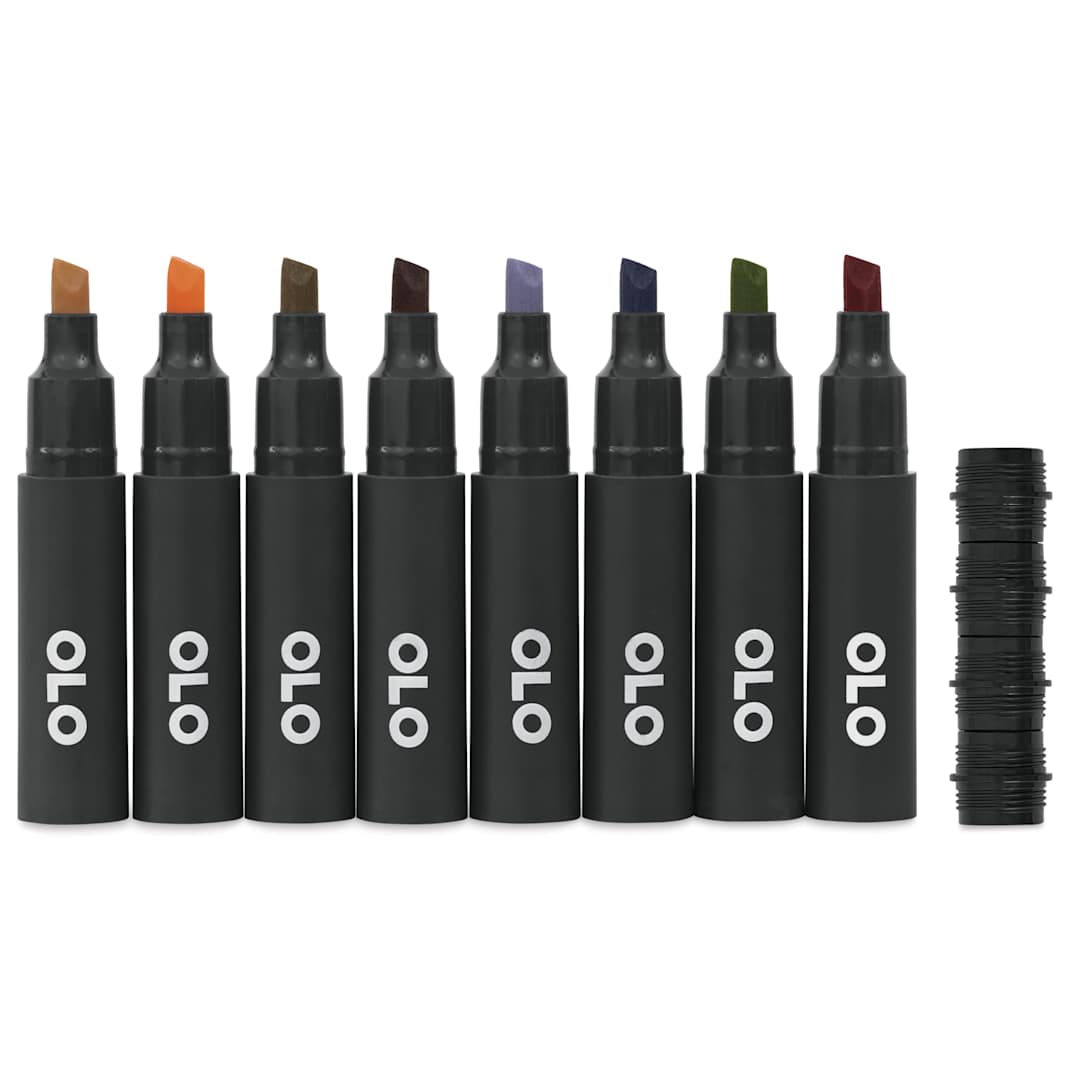 Open in modal - Olo Chisel Dual-Tip Markers - Set of 8, Architecture, caps off