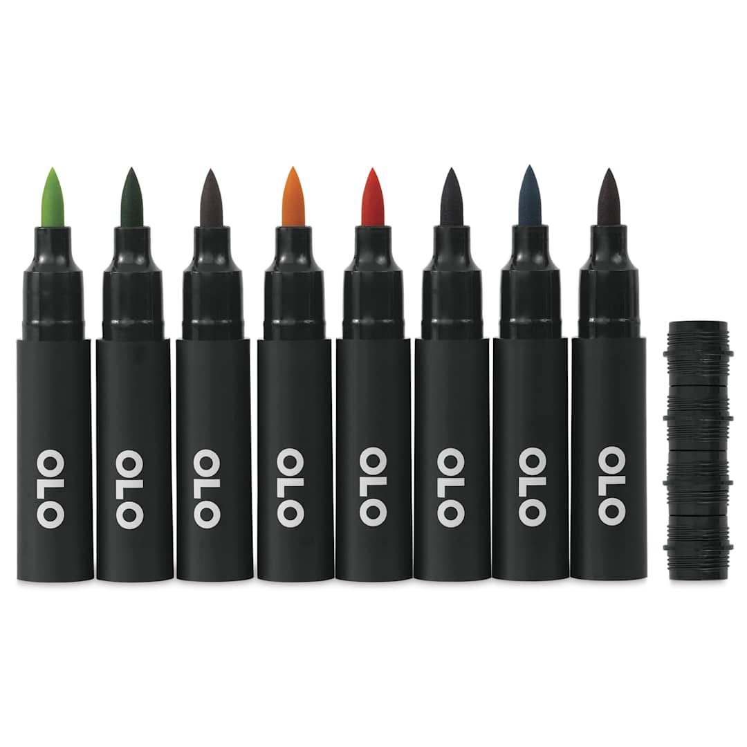 Open in modal - Olo Brush Dual-Tip Markers - Set of 8, Urban, caps off