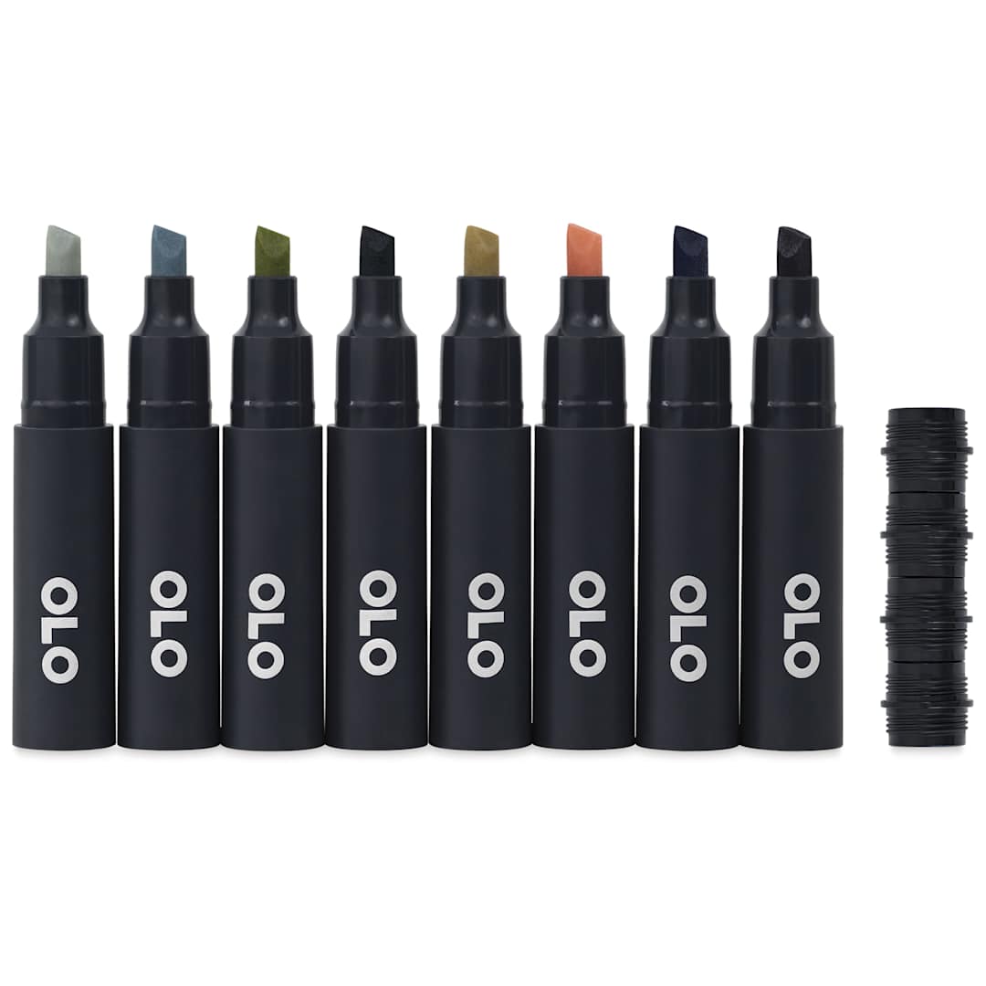 Open in modal - Olo Chisel Dual-Tip Markers - Set of 8, Muted, caps off