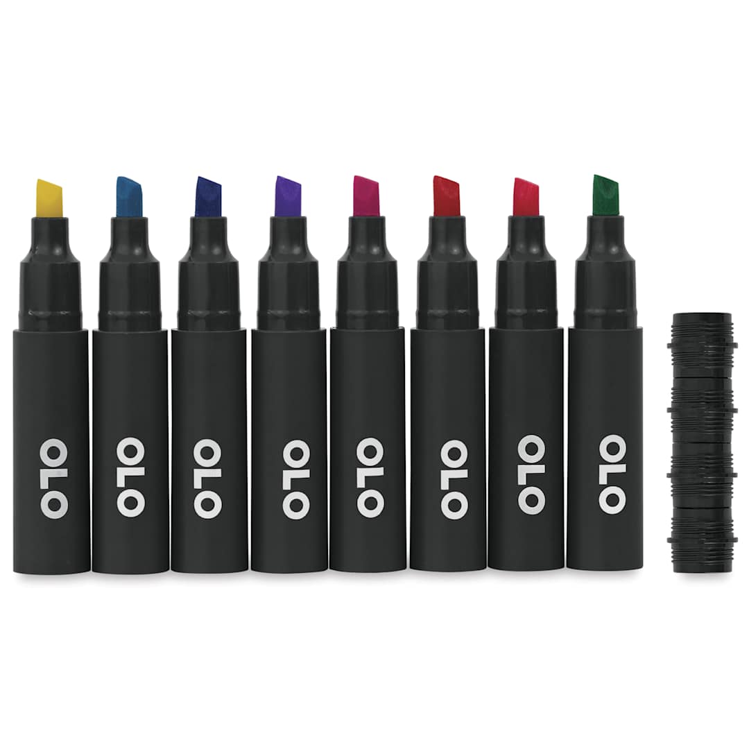 Open in modal - Olo Chisel Dual-Tip Markers - Set of 8, Vibrant, caps off