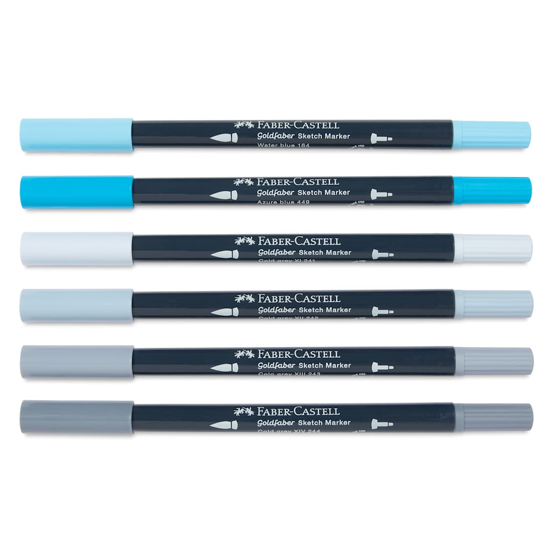 Open in modal - Faber-Castell Goldfaber Sketch Dual-Tip Markers - Production Design, Set of 6, caps on