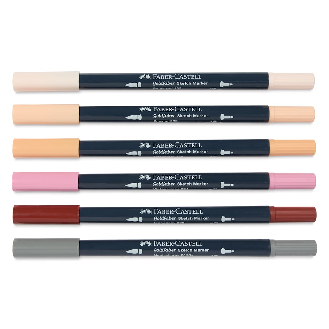 Open in modal - Faber-Castell Goldfaber Sketch Dual-Tip Markers - Portrait, Set of 6, caps on
