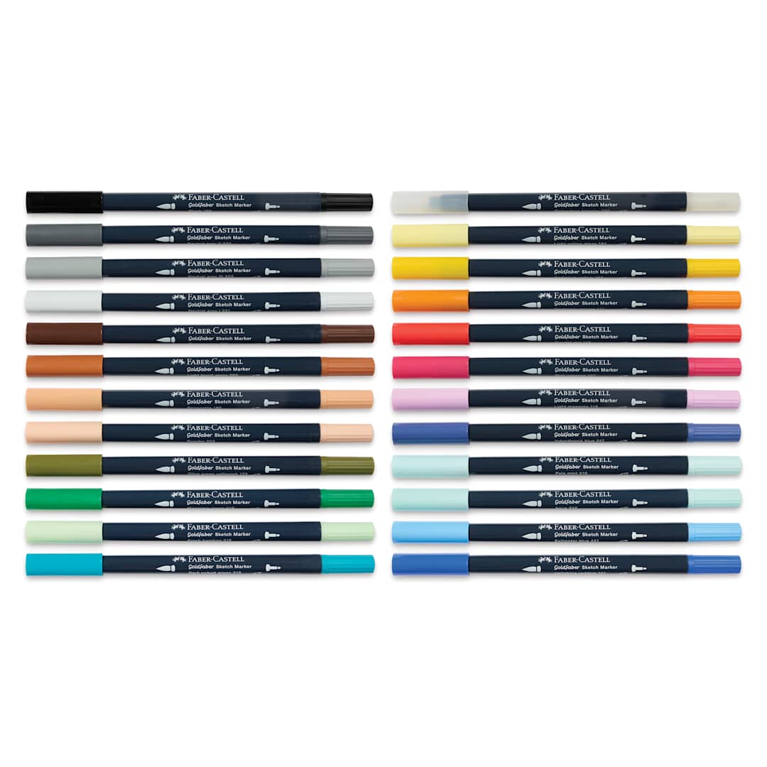 Open in modal - Faber-Castell Goldfaber Sketch Dual-Tip Markers - Assorted Colors, Set of 24, caps on