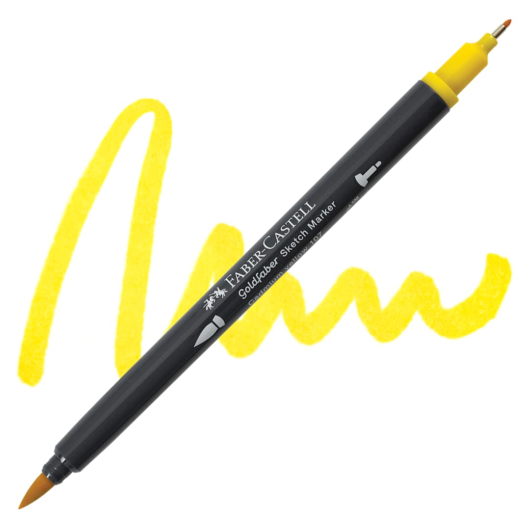 Open in modal - Faber-Castell Goldfaber Sketch Dual-Tip Marker - 107 Cadmium Yellow, swatch and marker