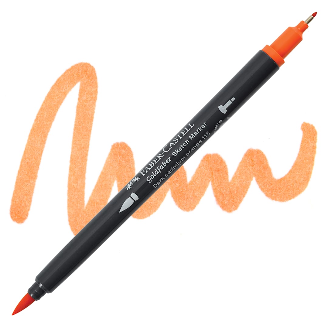 Open in modal - Faber-Castell Goldfaber Sketch Dual-Tip Marker - 115 Dark Cadmium Orange, swatch and marker