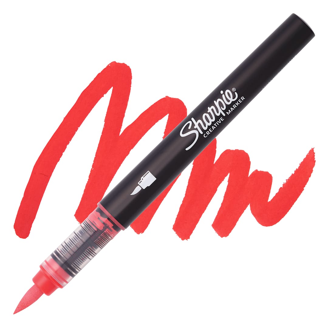 Open in modal - Sharpie Creative Acrylic Marker - Red, Brush Tip swatch and marker