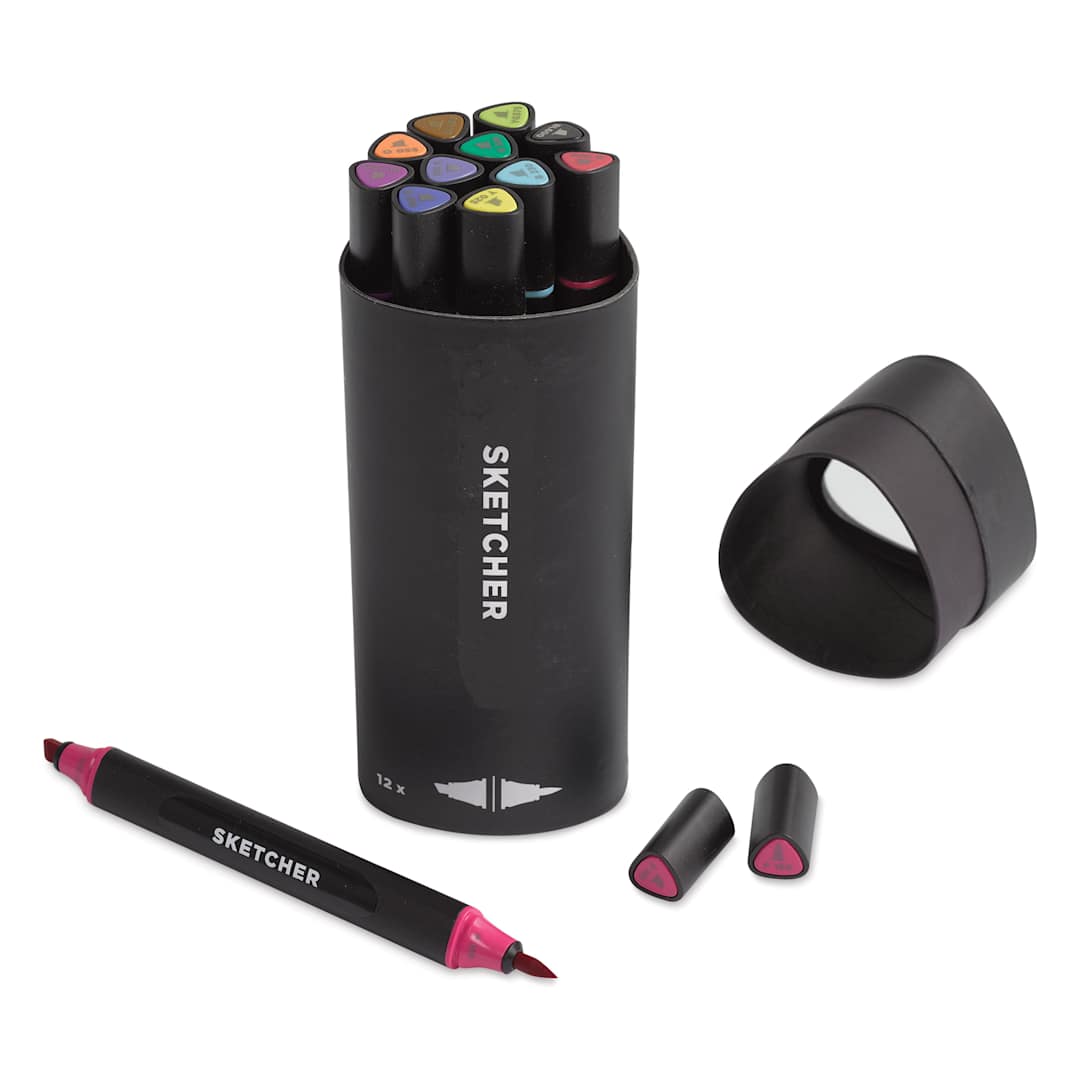 Open in modal - Molotow Sketcher Twin Graphic Markers - Main Kit 1, marker outside of the open packaging